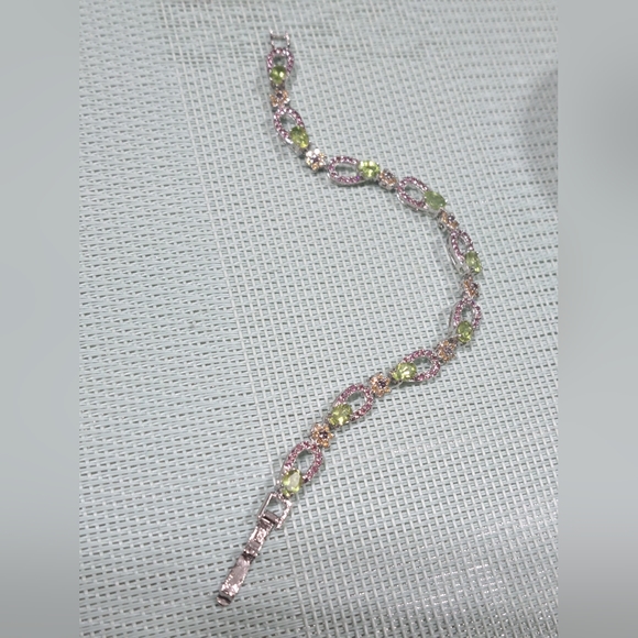 Unheated Oval peridot,Rhodolite,sapphire 7.5" 14 kwgp over sterling silver NWOT - Picture 3 of 10